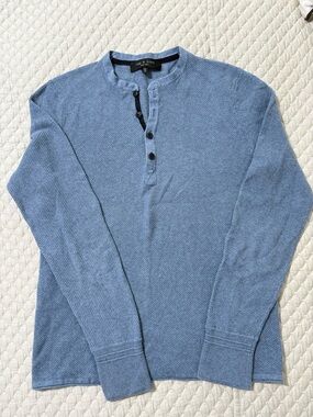 rag & bone Men's Light Blue Henley Knit Long Sleeve Shirt excellent condition